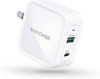 RAVPower 65W 2-Port PD Charger GaN Fast Charging Wall Charger Adapter with Foldable Plug for DH, код: 6534168