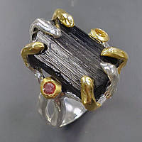 Шерл черный турмалин серебряное кольцо, 2290КШ
