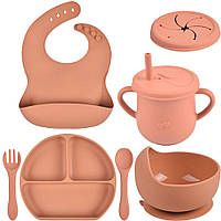 Набор детской силиконовой посуды тарелка слюнявчик тарелка для супа ложка вилка поильник 2Lif NX, код: 7824030
