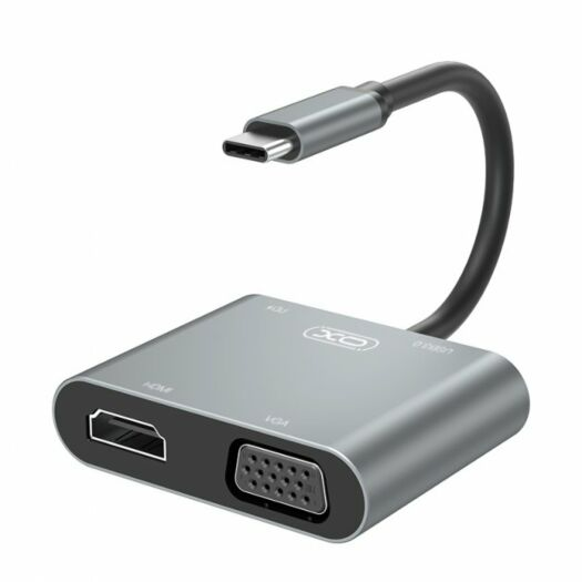 USB HUB XO HUB001 4 IN 1 Type-С to HDMI / VGA / USB3.0 / PD charging Silver