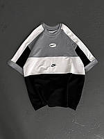 Футболка оверсайз унисекс с вышитым логотипом на груди черно-белая с серым Buyvile Футболка оверсайз унісекс з
