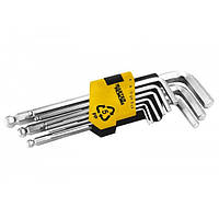 Ключи шестигранные MASTERTOOL набор 9 шт CrV удлиненные с шариковым наконечником (1.5-10 мм 7 BX, код: 7233345