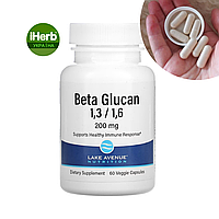 Lake Avenue Nutrition, Beta-Glucan, бета-глюкан 1 3, 1 6, 200 мг, 60 рослинних капсул