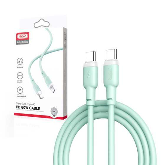 Кабель XO NB208B Type-C Liquid Silicone Data Type-c to Type-c 60W cable 1m Green