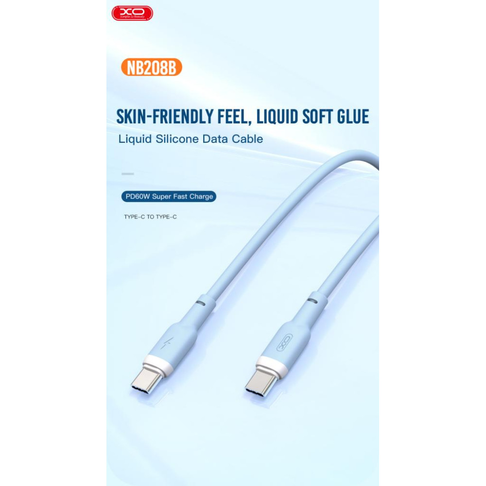 Кабель XO NB208B Type-C Liquid Silicone Data Type-c to Type-c 60W cable 1m Blue