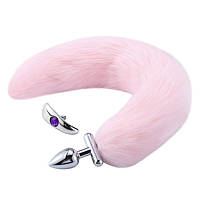 Анальная пробка с пышным хвостом Deformable Fox Tail Metal Anal Plug Pink Bdsm4u TV, код: 8181661