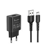 Сетевое зарядное устройство Avantis A820 (1USB 2.4A) + USB кабель Type-C- черный DH, код: 8372418