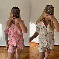 Нежная женская муслиновая пижама из натуральной ткани рубашка шорты 42/44, Белый
