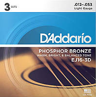Струны для акустической гитары 3 Sets D'Addario EJ16 3-D Phosphor Bronze Light Acoustic Guita DH, код: 2660610