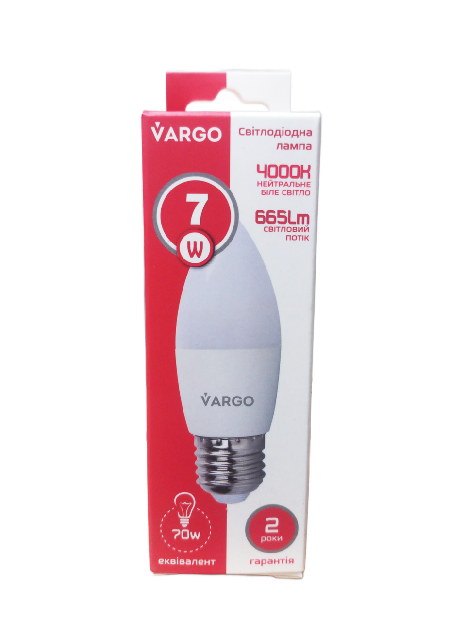 Лампа світлодіодна Vargo С37 7W 4000K E27 V-110525