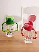 Бутылка для воды детская 500ml с трубочкой поилкой для питья Робот красный.