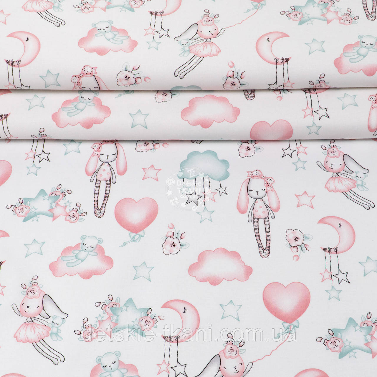 Ранфорс шириною 240 см "Рожево-м'ятний кролик із кулькою", №5063, фото 1