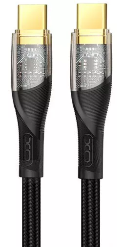 Кабель XO NB-Q223B Transparent Gold Plated series 60W Type-C to Type-C 1m Black