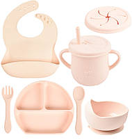 Набор детской силиконовой посуды тарелка слюнявчик тарелка для супа ложка вилка поильник 2Lif UP, код: 7824047