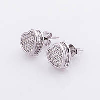 Срібні сережки-цвяшки Сердечка з фіанітами 121661 Онікс QT, код: 6840069