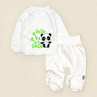Набор новорожденного распашонка Dexters и ползунки с принтом panda 62 см молочный UL, код: 8418480