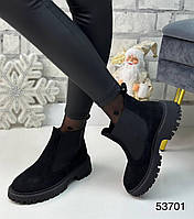 Жіночі черевики челсі натуральна замша 36-41 зима тракторна підошва
