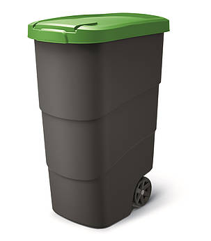 Бак для сміття Prosperplast Wheeler 90 л, антрацит, зелена кришка, фото 1