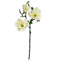 Штучна квітка Магнолія, 1 гілочка - 3 квітки, 55 см, полімерний матеріал, білий (632441)