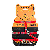 Шлея Dog Extreme нейлоновая для котов с поводком 10мм А:20-30см В:25-40см 110см красный NX, код: 7562477