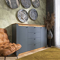 Комод в спальню Еверест Нордік-1400 140х38х95 см Графіт + Дуб крафт золотий (DTM-5532), фото 4