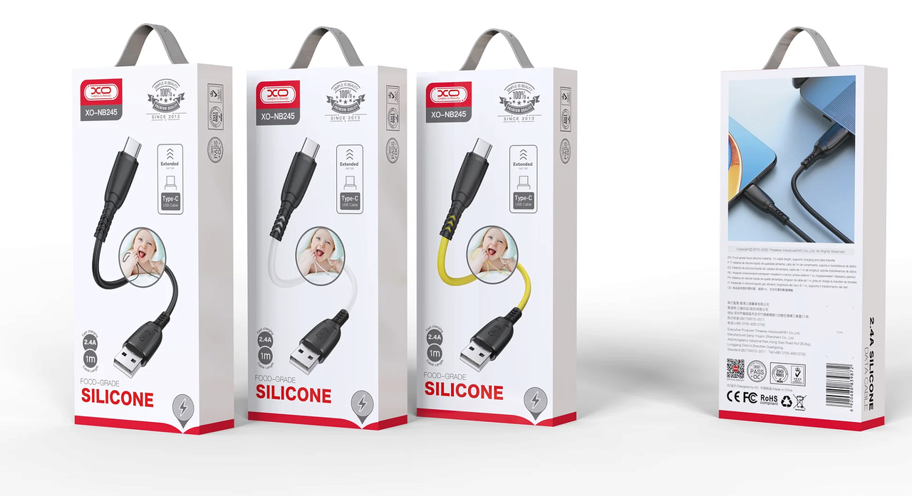 Кабель XO NB245 Type-C Suluo series silicone Data Cable 2.4A 1m Black