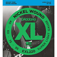 Струны для бас-гитары D'Addario EXL220 Nickel Wound Super Light 4-String Bass 40 95 PK, код: 6555999