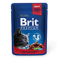 Корм Brit Premium Beef and Peas влажный с говядиной и горошком в соусе для взрослых котов 100 MP, код: 8452066