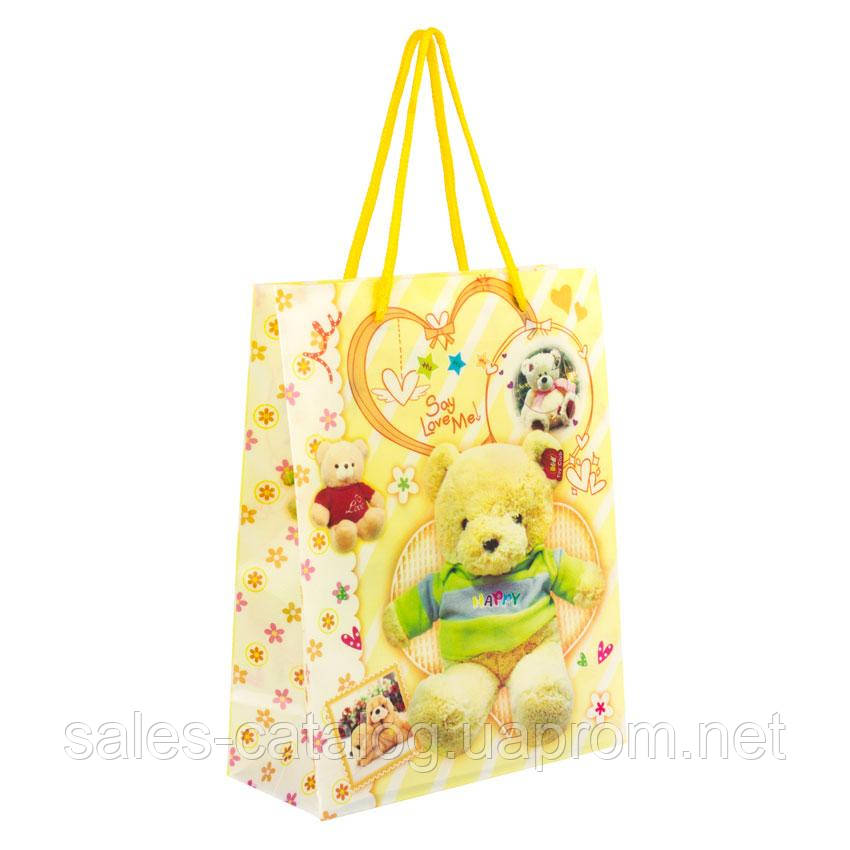 Сумочка подарункова пластикова з ручками Gift bag Ведмедики 23х18х7.5 см Жовтий (27349) SC, код: 7772587