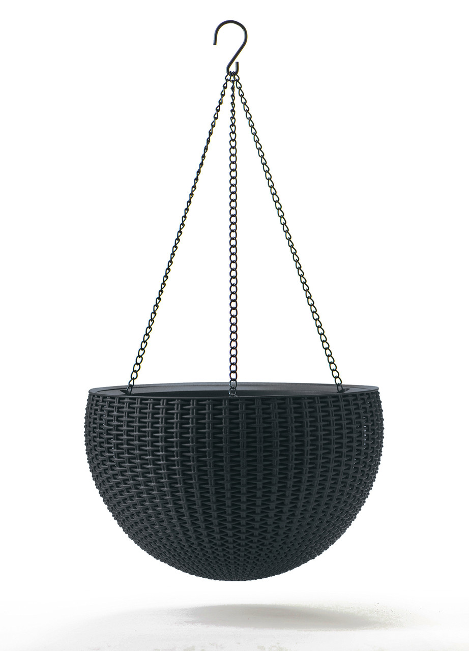 Горщик для рослин Keter Rattan hanging sphere з ланцюжками підвісний, антрацит, 8,6 л