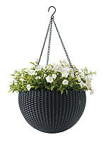 Горщик для рослин Keter Rattan hanging sphere з ланцюжками підвісний, антрацит, 8,6 л, фото 4