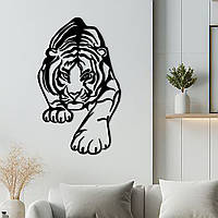 Интерьерная картина на стену, декор в комнату "Тигр на Охоте", стиль минимализм 25x15 см