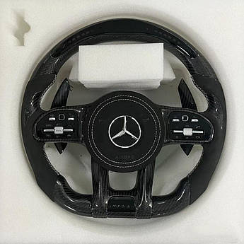Руль карбоновый Mercedes Мерседес AMG A B C E GLS GLA S C63 W205 W204 W213 2012-2021 кермо з карбону діод LED