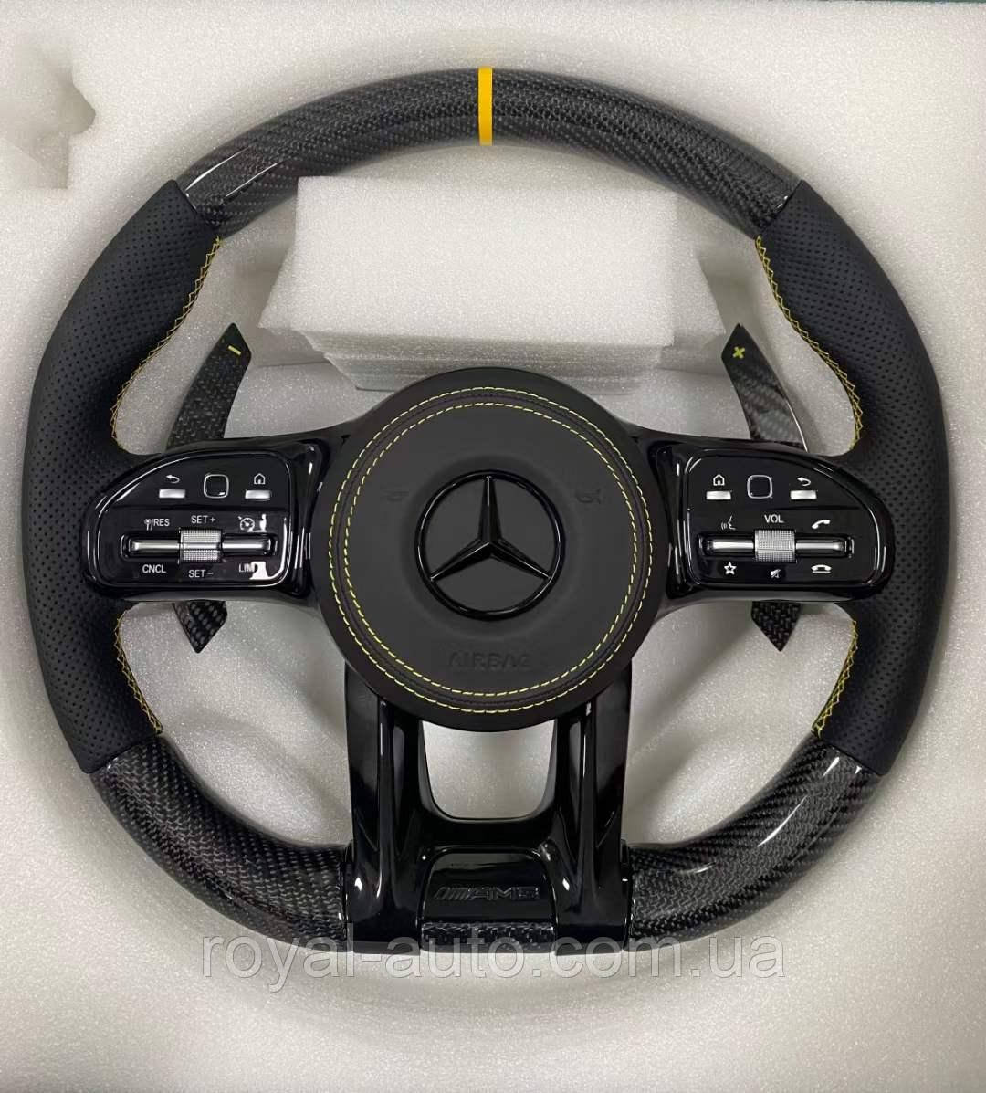Руль карбоновый Mercedes Мерседес AMG W205 C63 W212 W204 W213 W176 CLS CLA A GLB GLA GLC кермо з карбону, фото 1