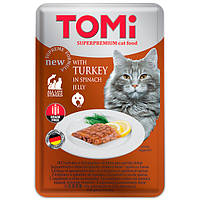 Вологий корм консерви для котів TOMi TURKEY in spinach jelly індичка в шпинатному желе 100 г (UL, код: 7772138