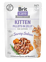 Влажный корм для кошек Brit Care Cat pouch для котят 85 г (пикантный лосось в желе) (85956025 UT, код: 7567897