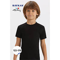 Футболка 2шт для мальчика 100% хлопок Baykar Турция детская однотонная футболочка арт 2222-02 Черный 4-134-140