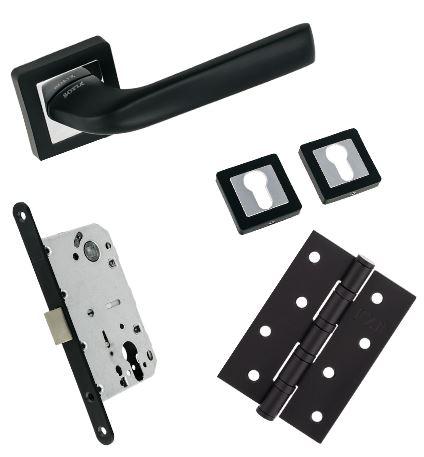 Ручки Sofia на квадратній розеті NEW15-170 чорні + замок під циліндр + фнакладки+завіси, фото 1