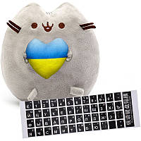 Мягкая игрушка 2Life Пушин кэт с Сердцем 23х25 см Серый и Наклейка для кнопок клавиатуры Черн BK, код: 8330448