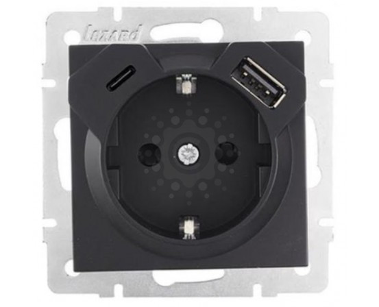 Розетка одинарна з/з з USB + TC чорна LEZARD VESNA (10шт/120шт)