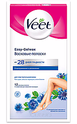 Воскові смужки жіночі Veet Easy-Gelwax для чутливої шкіри 12 шт.