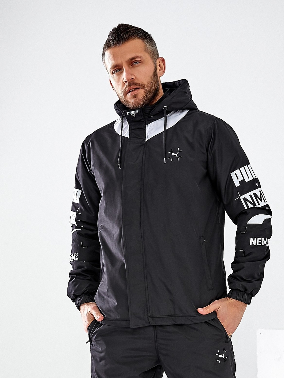 Чоловічий зимовий спортивний костюм Puma чорний утеплений плащівка на флісі S