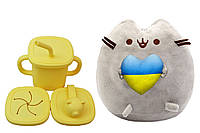 Мягкая игрушка Pusheen cat ST с сердцем и Поильник-непроливайка мишка силиконовый (n-10564) US, код: 8298241