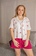 Пижама женская из Муслина рубашка + шорты+ трикотажная майка