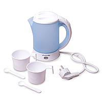 Чайник маленький електричний 0.6л Kamille Vizo пластиковий з чашками, ложками Електро чайник туристичний