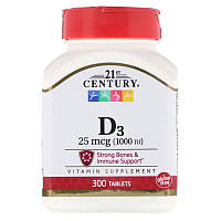 Витамин D3 21st Century Vitamin D3 25mcg 1000 IU 300 Tablets GG, код: 8065751