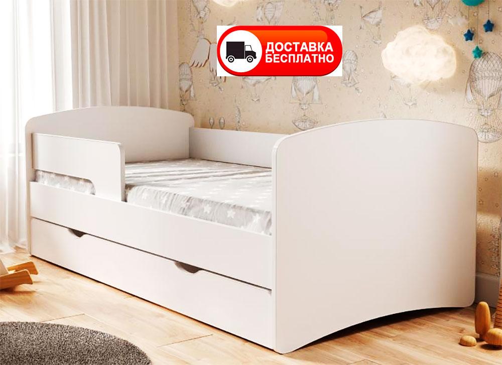 Дитяче ліжко Kinder Cool 00 біле, з шухлядою та захисним бортиком, спальне місце на ламелях - фото 1 - id-p2163861341
