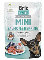 Консервы Brit Care Dog Mini Fillets In Gravy для стерилизованныx собак малыx пород з лососем GG, код: 7567913