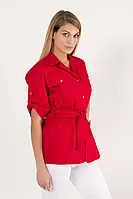Медицинская женская куртка с поясом Джерси Красная