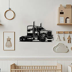 Чорна картина на стіну, дерев'яний декор для дому "Вантажівка", декоративне панно 30x18 см